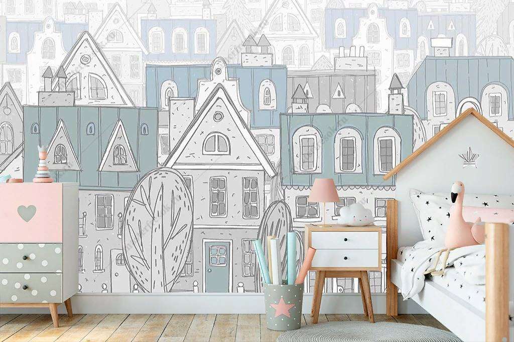 Фотообои в интерьере город в детскую  14-084 фото