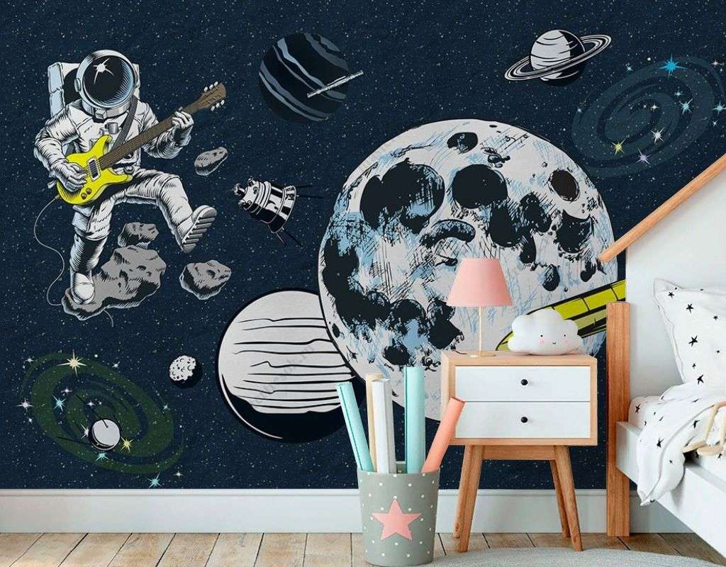 Фотообои в интерьере в детскую: космонавт-гитарист.   14-736 фото