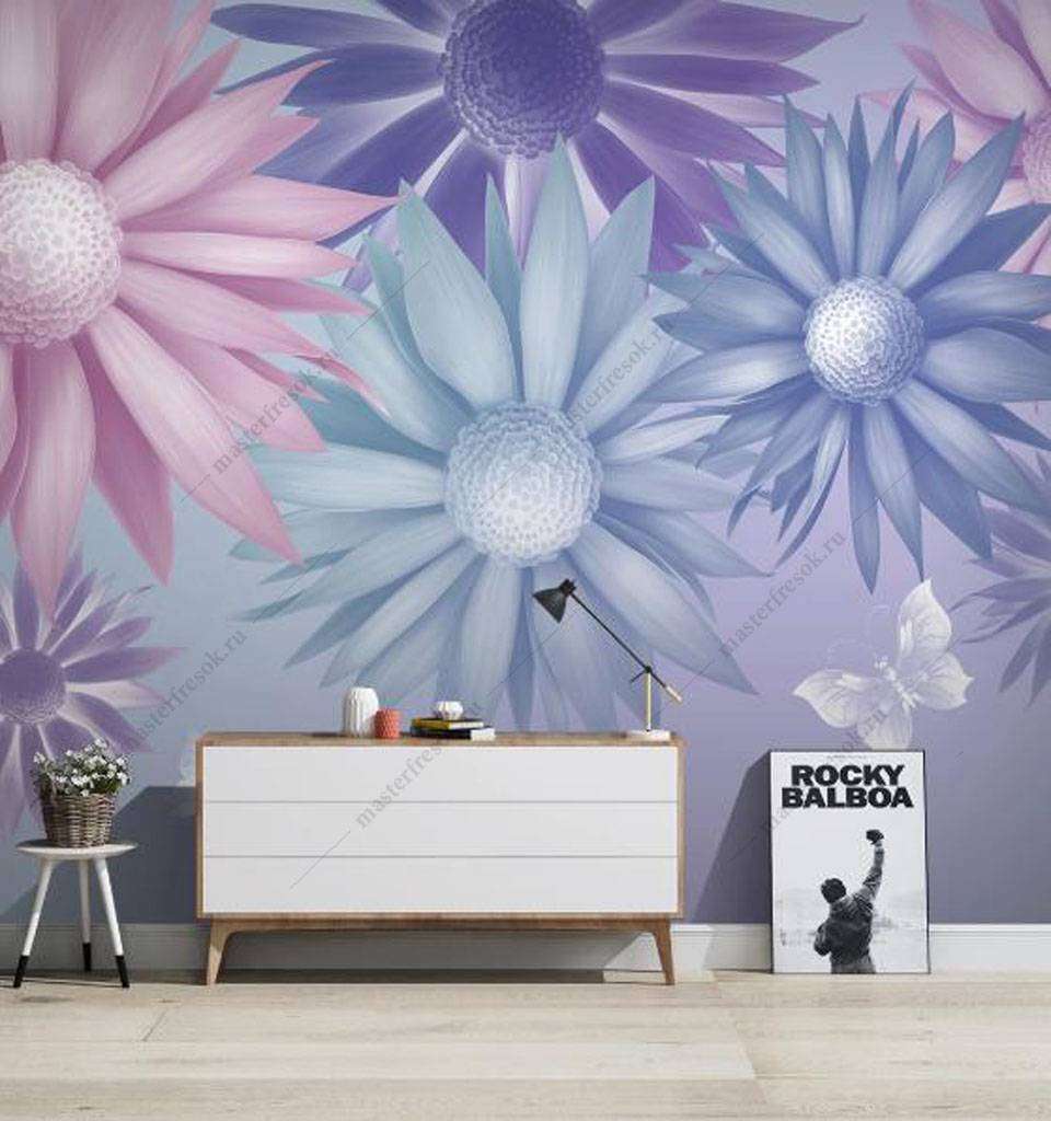 Фотообои в интерьере розовые ромашки  16-122 фото