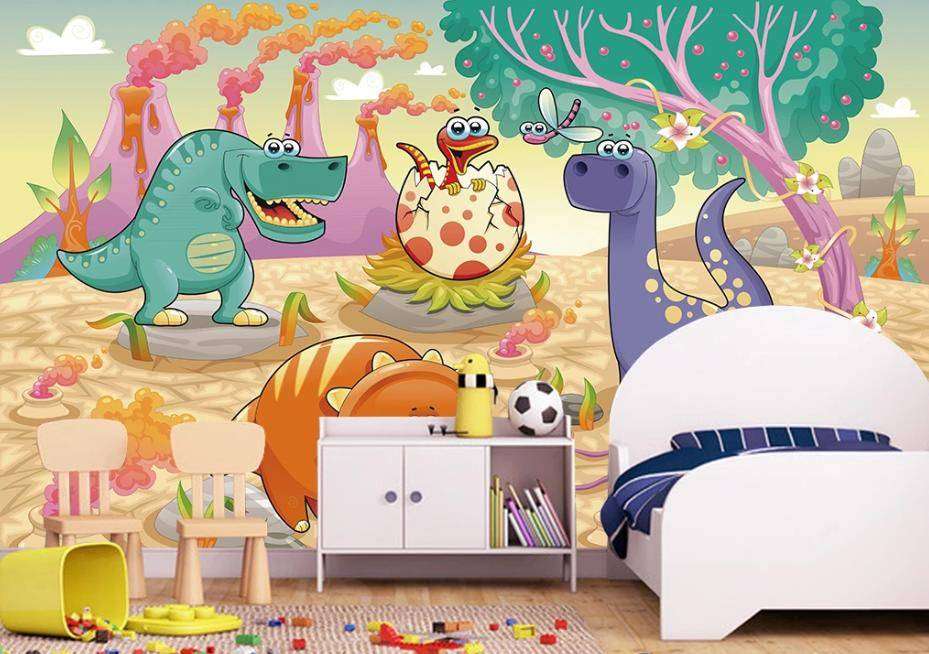 Фотообои Бесшовные обои на стену:  Динозавры и вулкан. Артикул: 15-632  