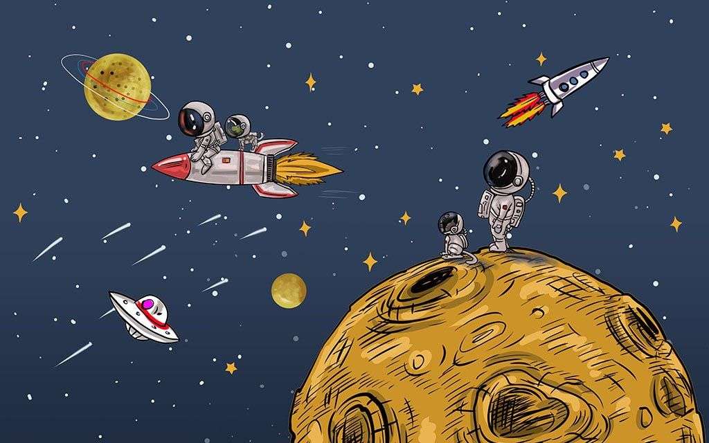 Фотообои в интерьере космос и желтая луна  14-400 фото