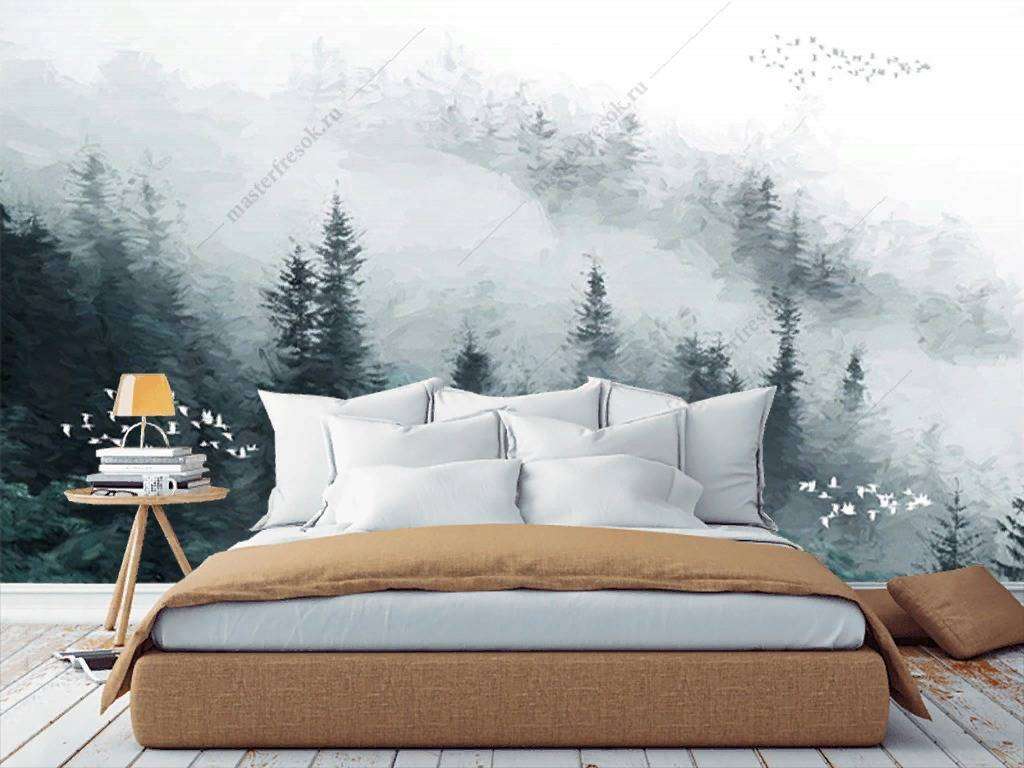 Фотообои в интерьере еловый лес  15-862 фото