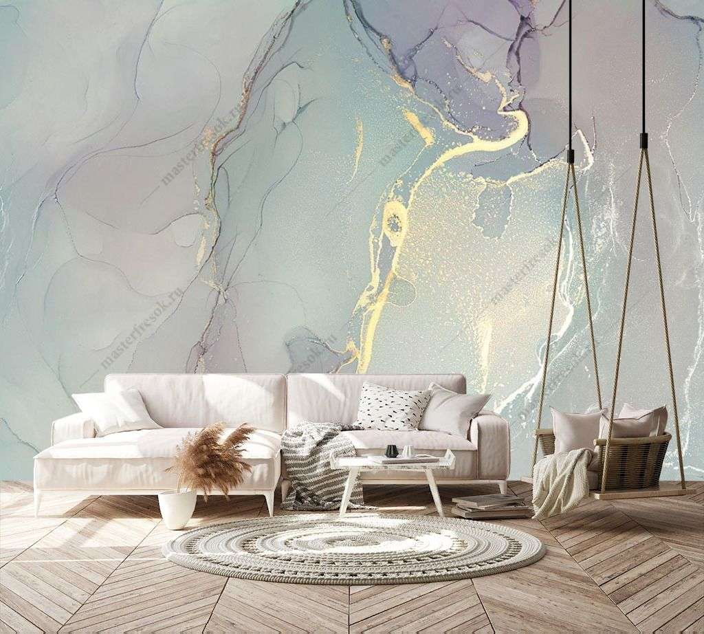 Фотообои в интерьере нежный флюид с золотом  9-1441 фото