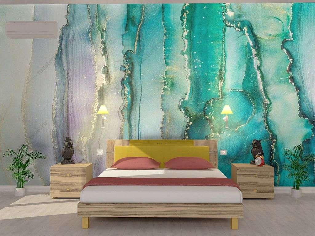 Фотообои в интерьере мраморная стена изумрудная  9-1784 фото