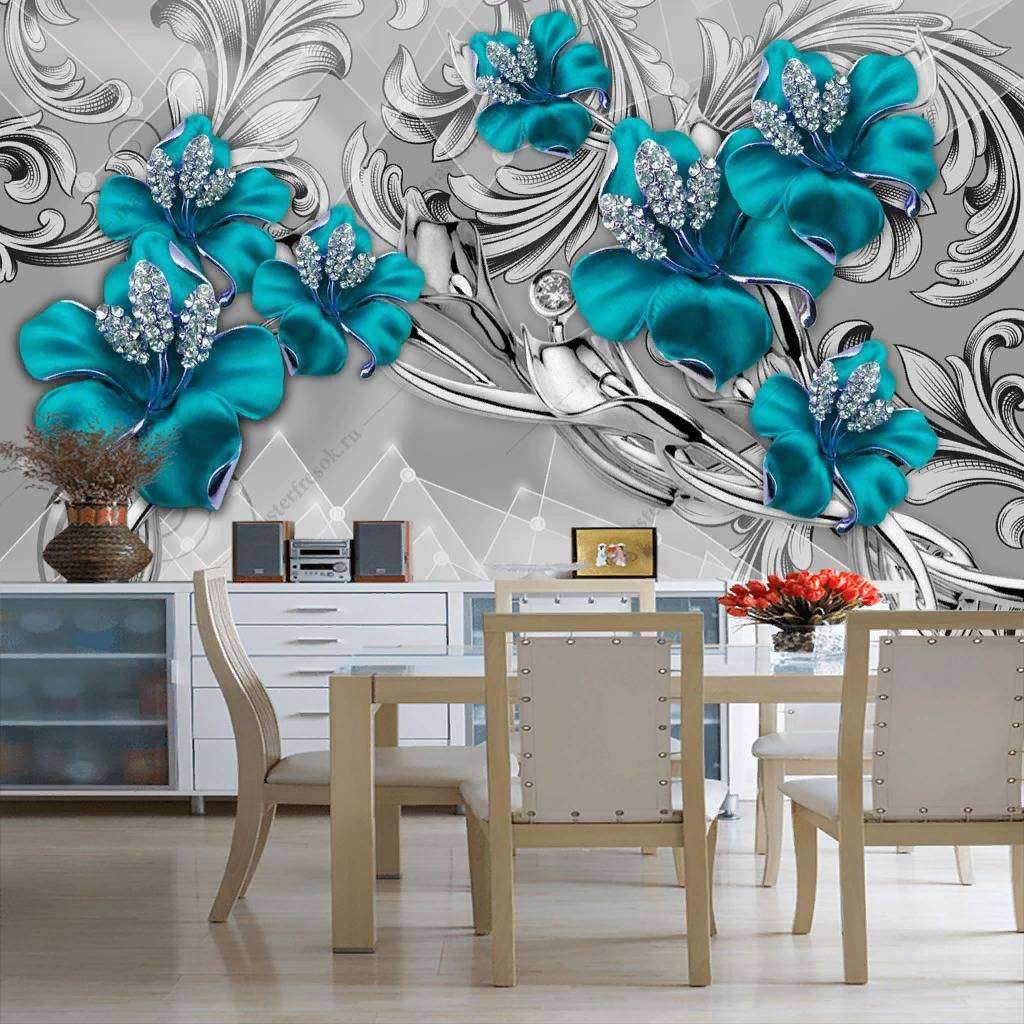 Фотообои в интерьере 3д драгоценные цветы  10-854 фото