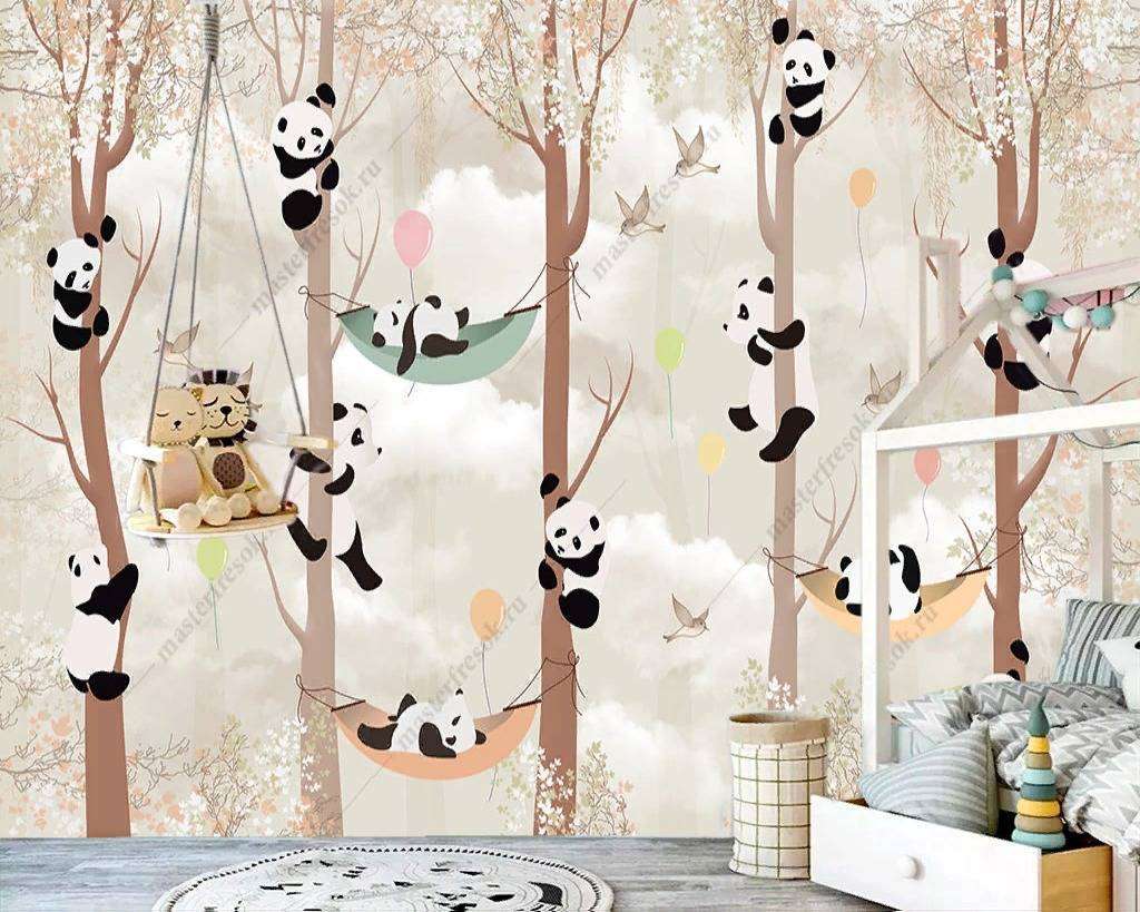 Фотообои в интерьере веселые панды  12-868 фото