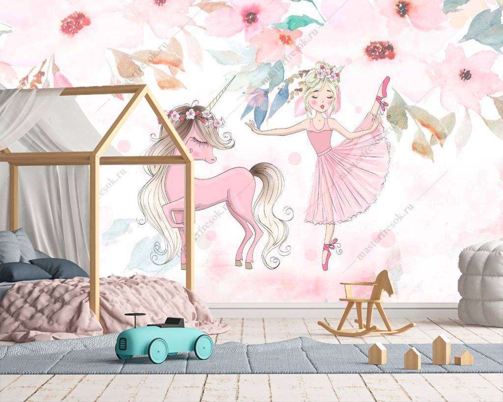 Фотообои в интерьере единорог и балерина  14-012 фото