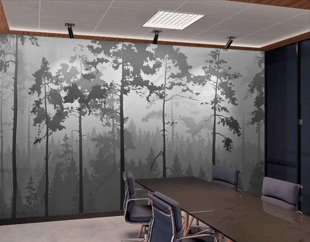 Фотообои в интерьере серый туманный лес  14-610 фото