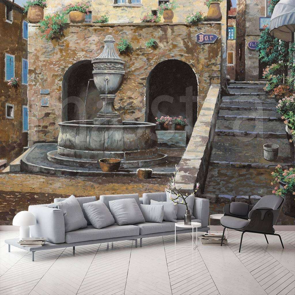 Фотообои в интерьере фонтан у дома  8-029 фото