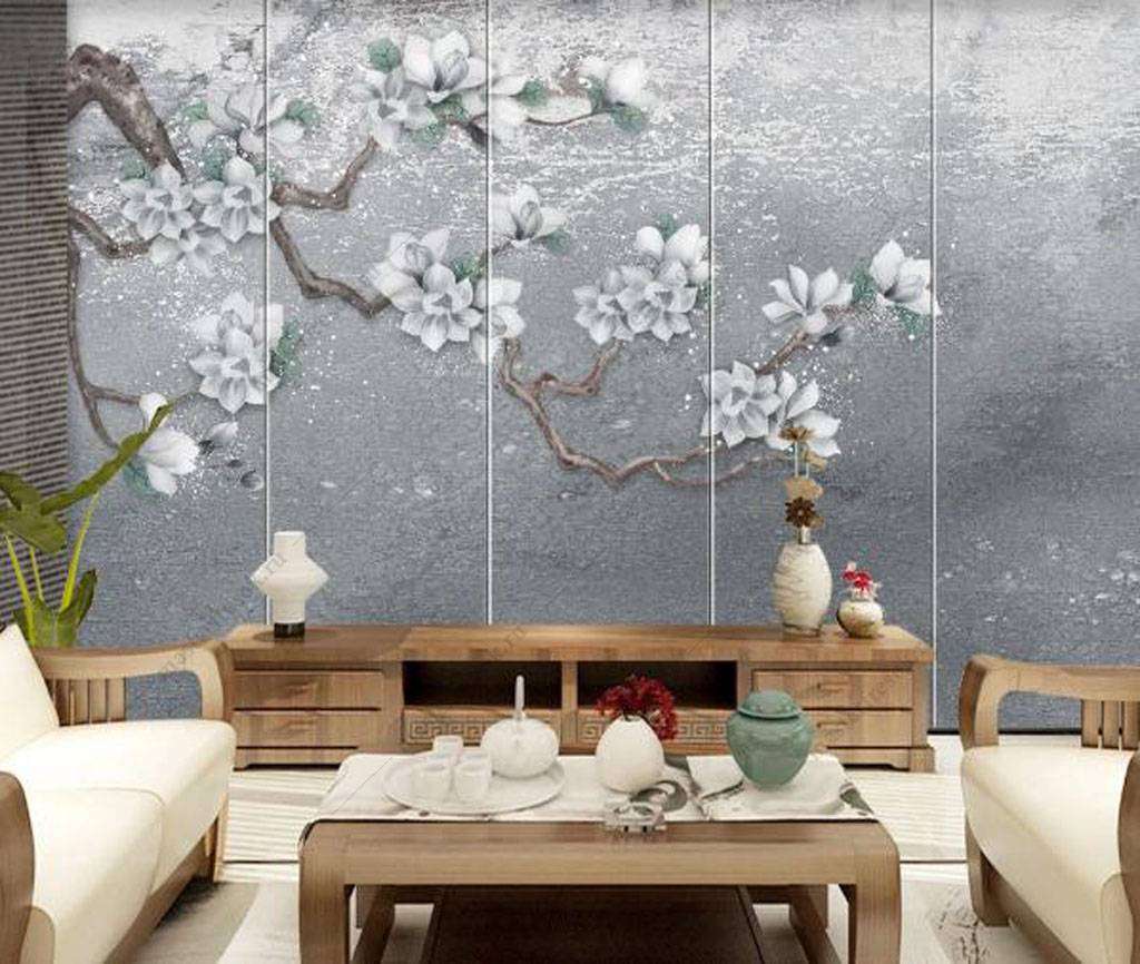 Фотообои в интерьере белые цветочки  15-869 фото