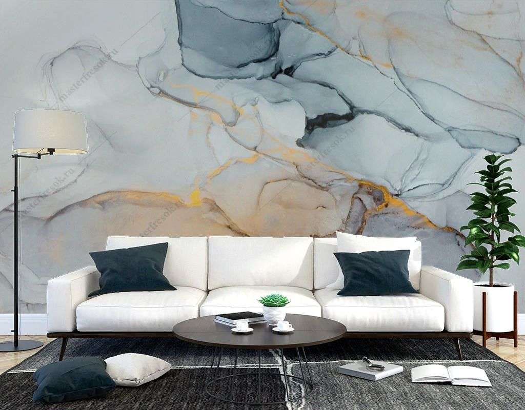 Фотообои в интерьере серо-голубая акварель  9-1658 фото