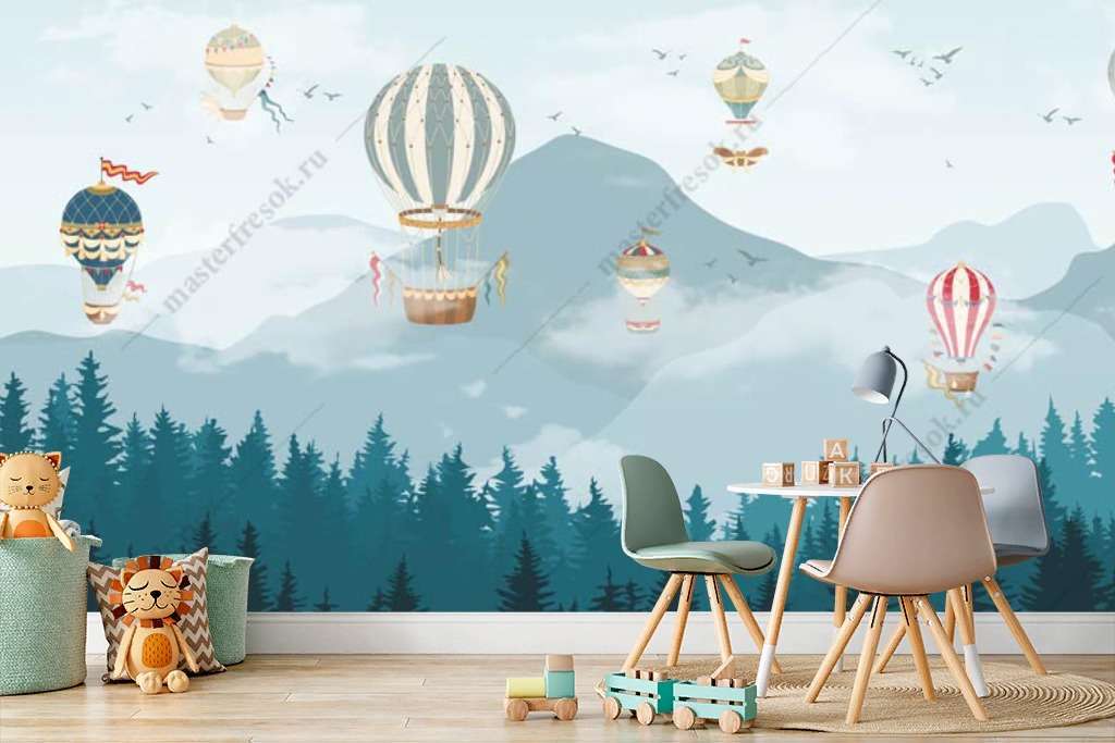 Фотообои Бесшовные обои на стену:  Горы и воздушные шары. Артикул: 14-249  