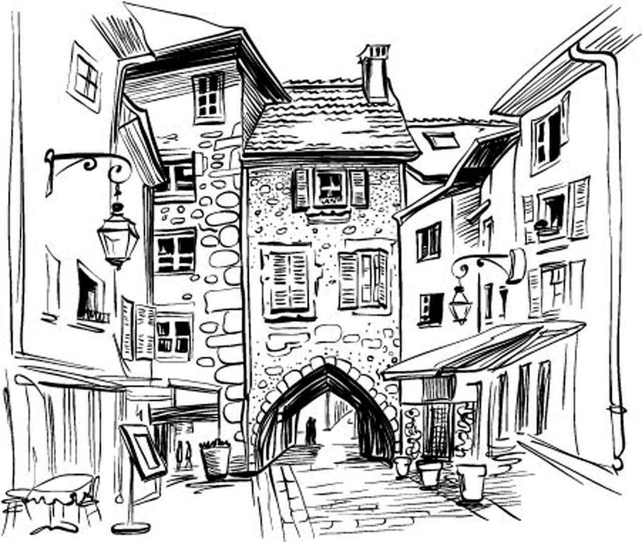 Фотообои в интерьере домики рисунок графика  12-500 фото