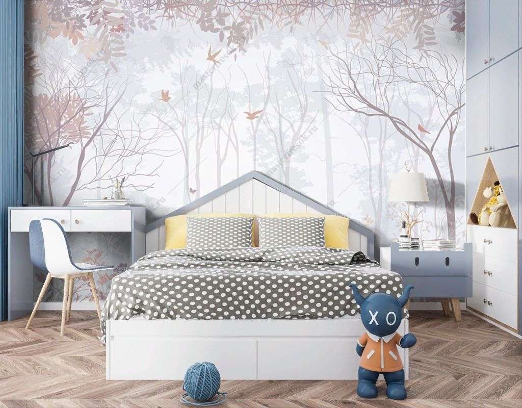 Фотообои в интерьере лес в нежно-розовых оттенках  12-1478 фото