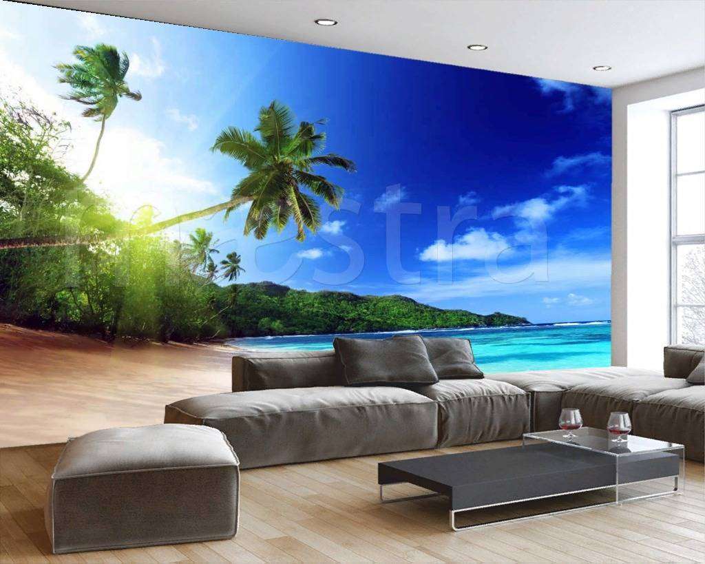 Фотообои в интерьере пальмы на пляже  4-347 фото