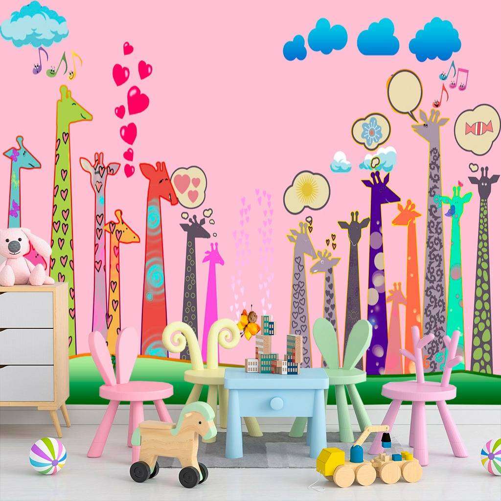 Фотообои в интерьере веселые жирафы  13-082 фото