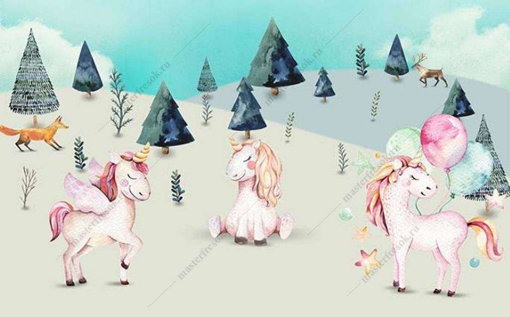 Фотообои в интерьере милашки единороги  16-040 фото