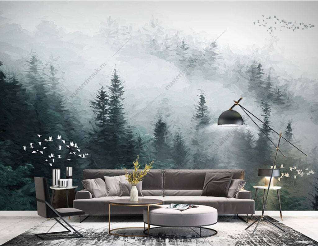 Фотообои в интерьере еловый лес  15-862 фото