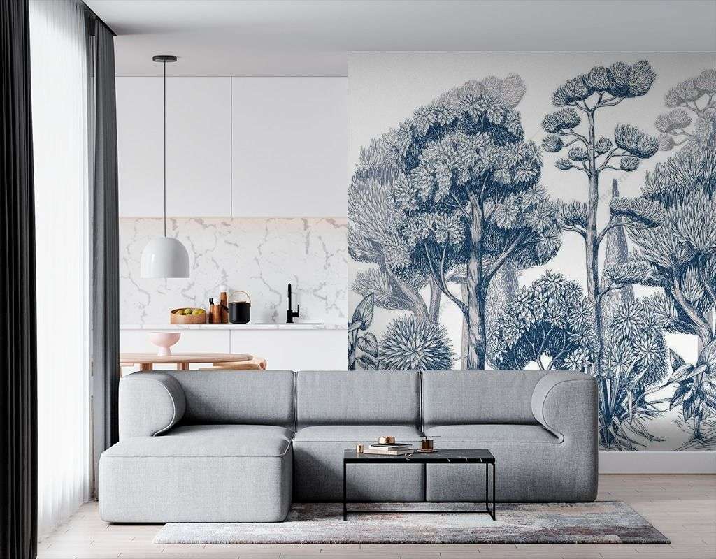 Фотообои в интерьере графический рисунок леса  9-1715 фото