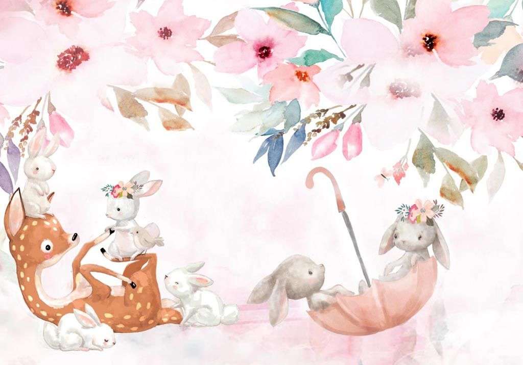 Фотообои в интерьере зайка в зонтике  13-215 фото