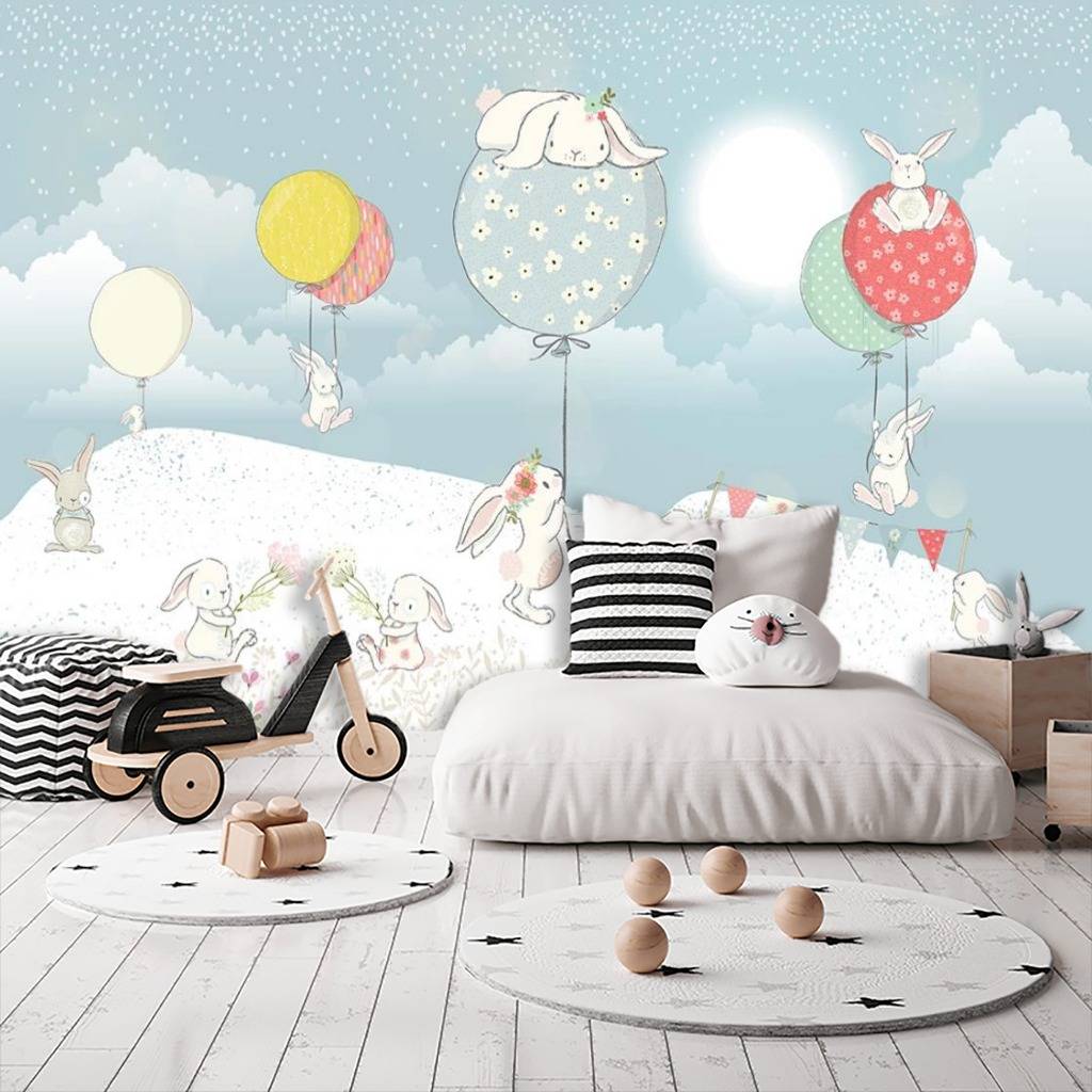 Фотообои Кролики на полянке с шарами  15-311