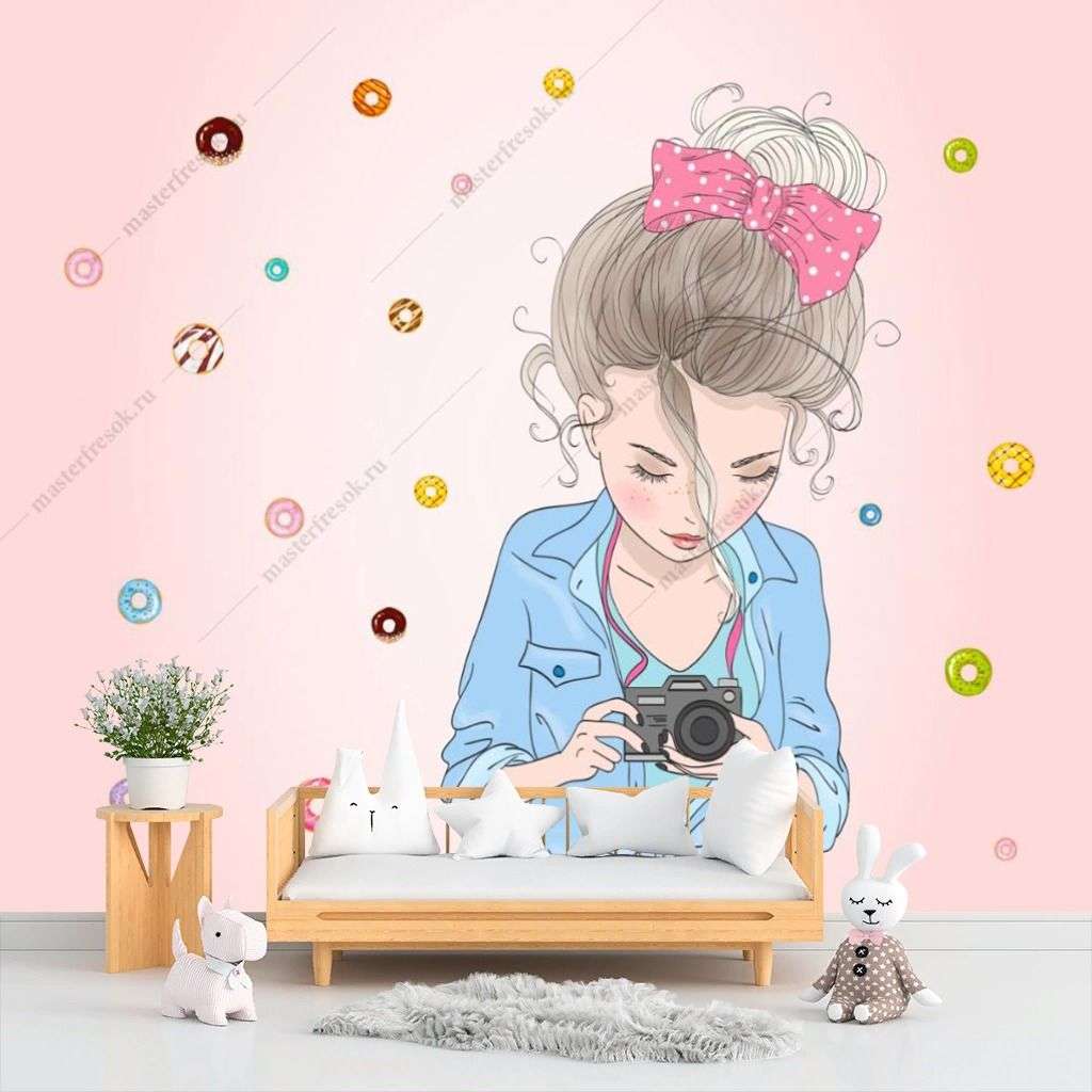 Фотообои в интерьере девушка с фотоаппаратом  14-233 фото