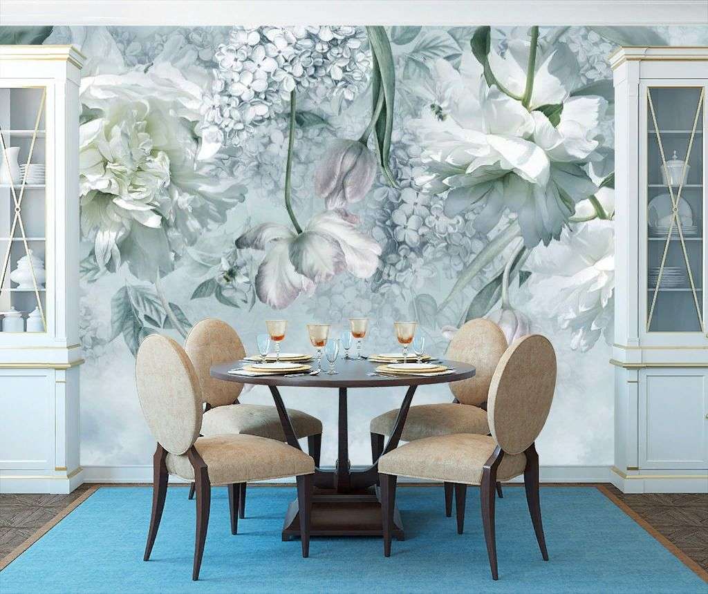 Фотообои в интерьере пионы и тюльпаны  13-195 фото