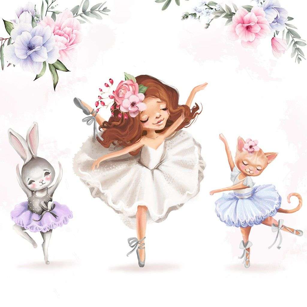 Фотообои в интерьере балерина и лисичка с зайчиком  14-649 фото