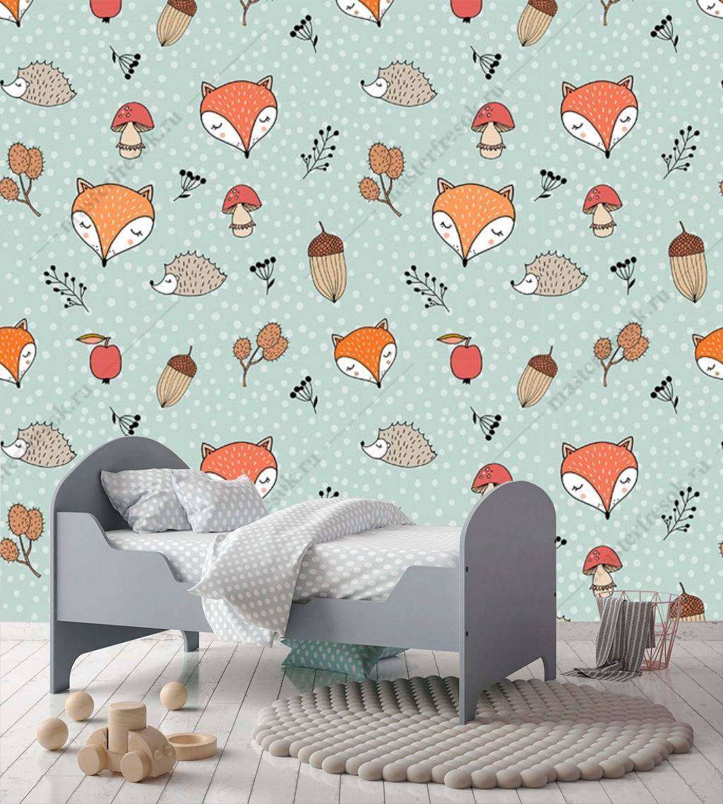 Фотообои в интерьере лисички и ежики  12-682 фото