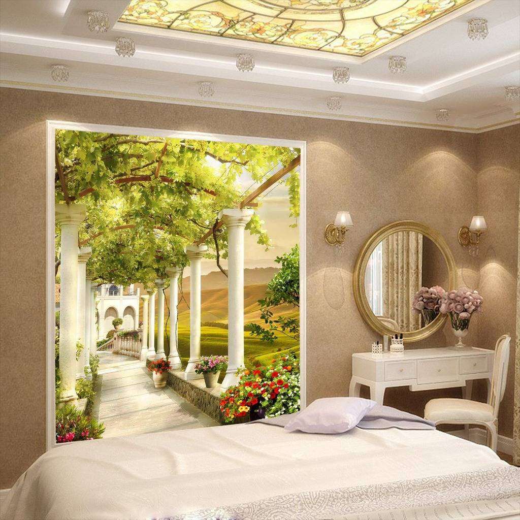 Фотообои в интерьере сад с колоннами  17-0025 фото