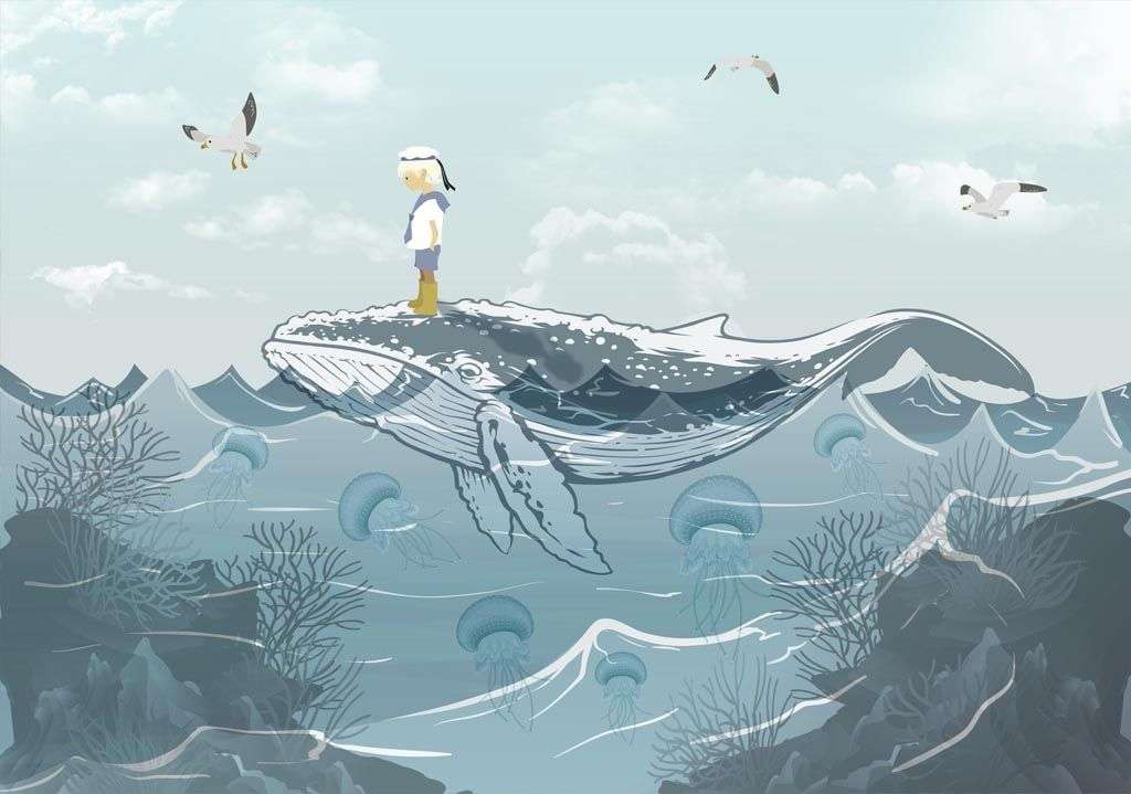 Фотообои в интерьере кит и маленький мальчик  12-1508 фото