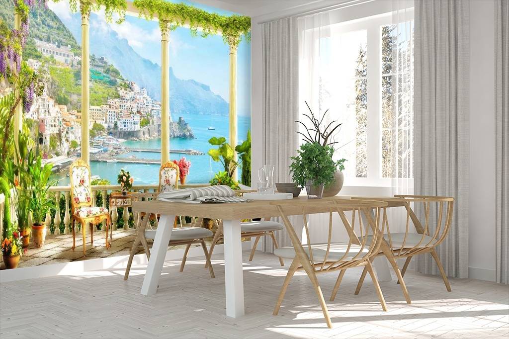 Фотообои Летняя терраса в видом на город у пристани  17-0116