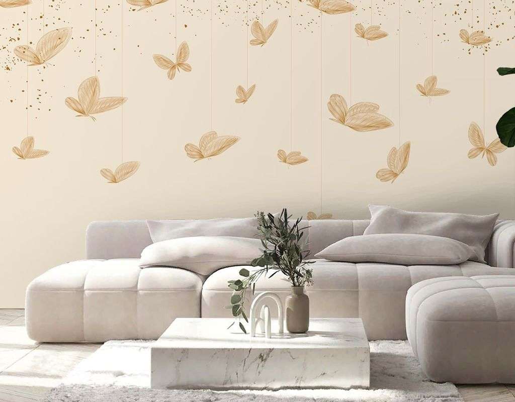 Фотообои в интерьере бабочки на бежевом  9-2110 фото
