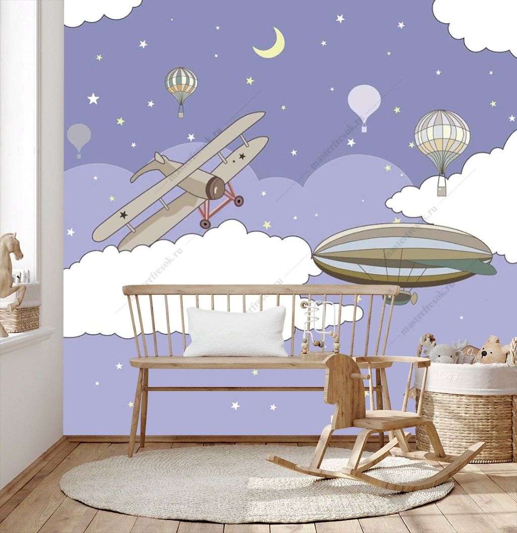 Фотообои в интерьере самолет и дирижабль в небе  14-227 фото