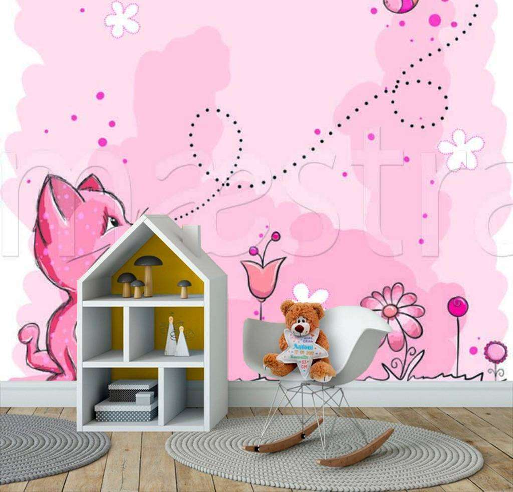 Фотообои в интерьере розовый котенок  12-071 фото