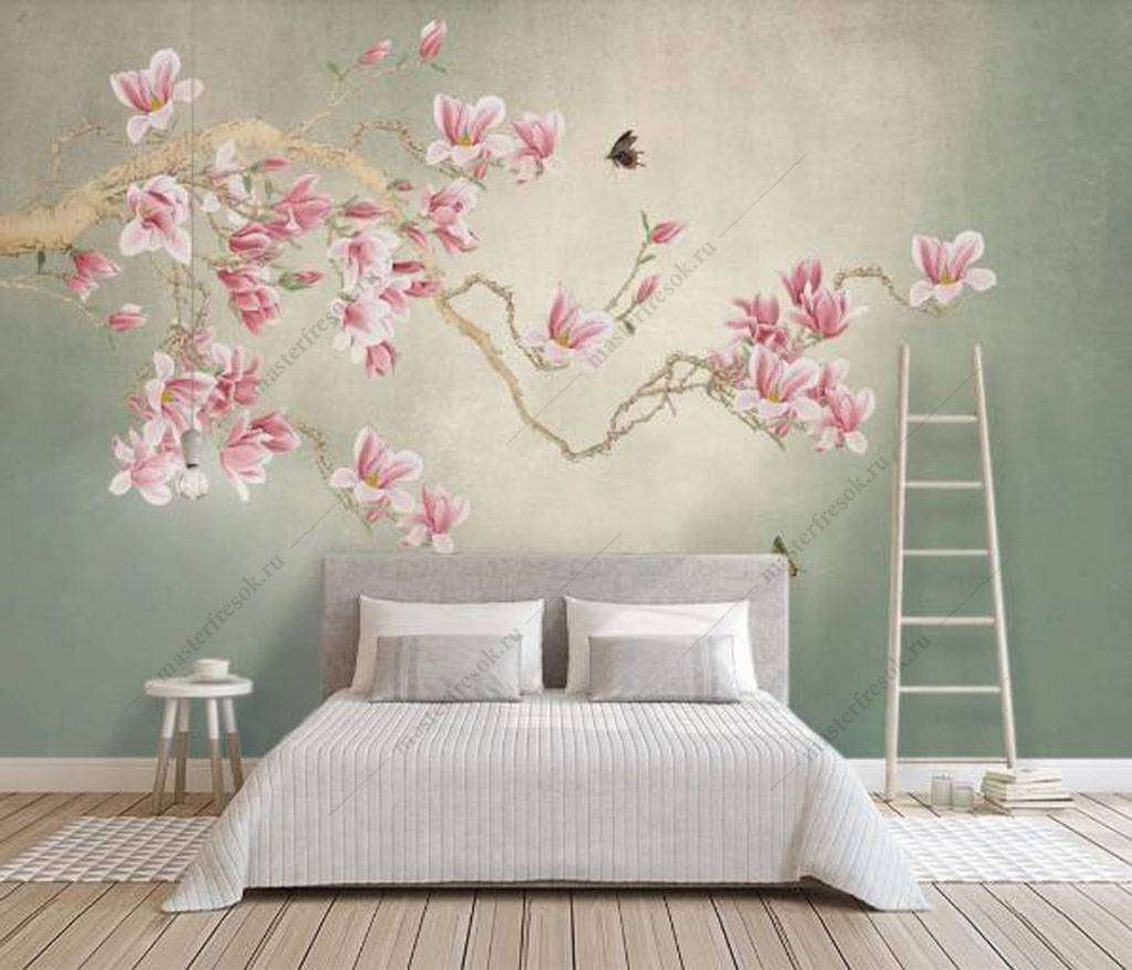 Фотообои в интерьере цветы и бабочки  15-915 фото
