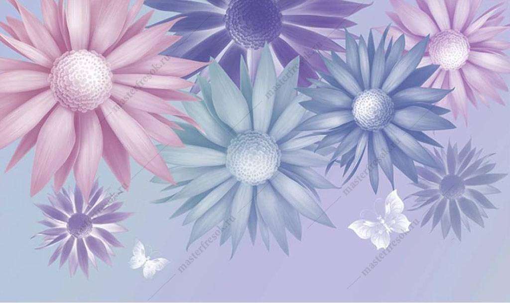 Фотообои в интерьере розовые ромашки  16-122 фото