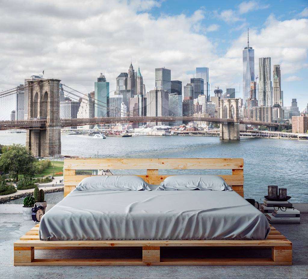 Фотообои в интерьере бруклинский мост солнечным днем в нью йорке  9-824 фото