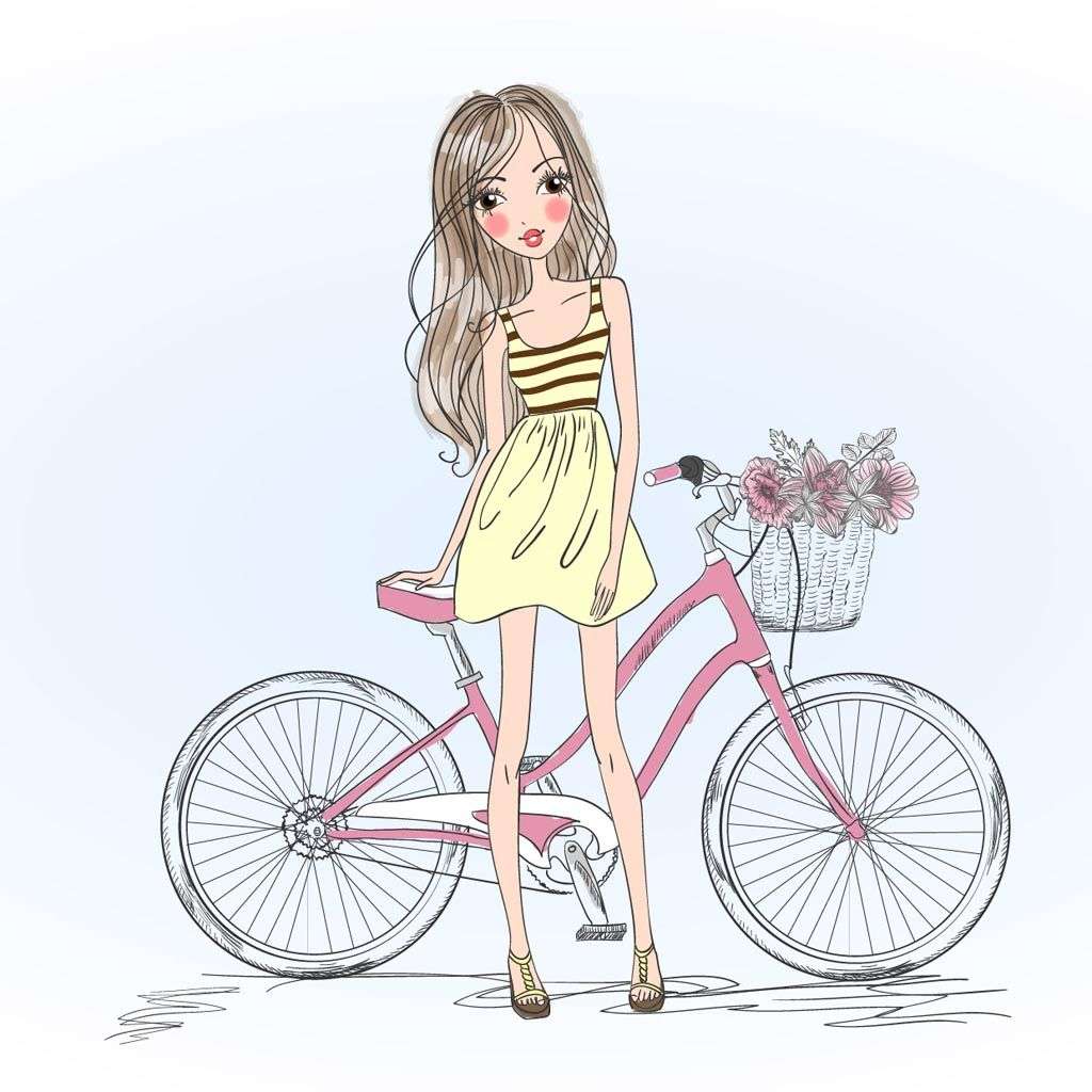 Фотообои в интерьере модница на велосипеде  12-1250 фото