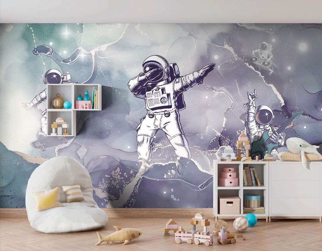 Фотообои в интерьере в детскую космос и космонавты  12-1632 фото