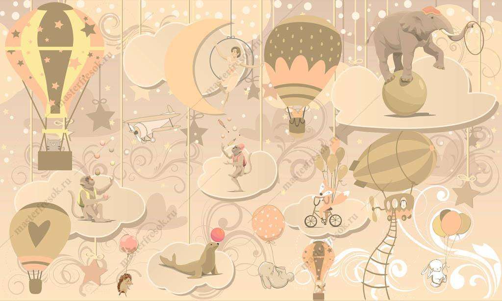 Фотообои в интерьере звери на воздушном шаре  13-167 фото