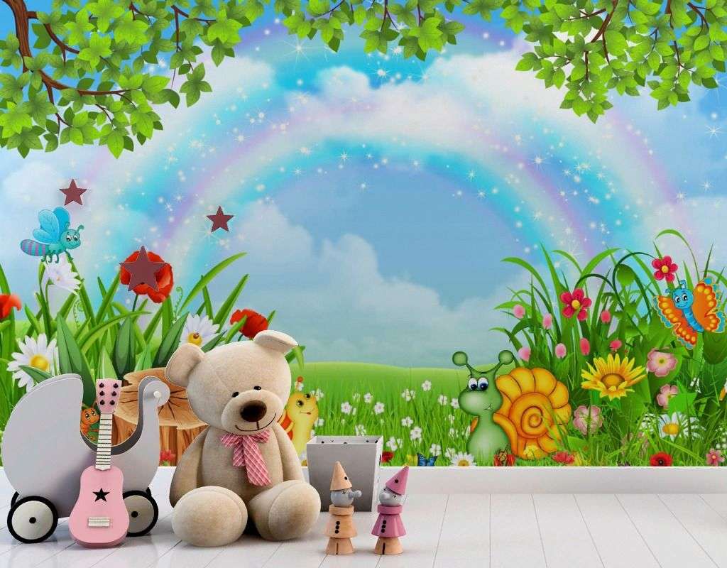 Фотообои в интерьере радуга на полянке  19-0014 фото
