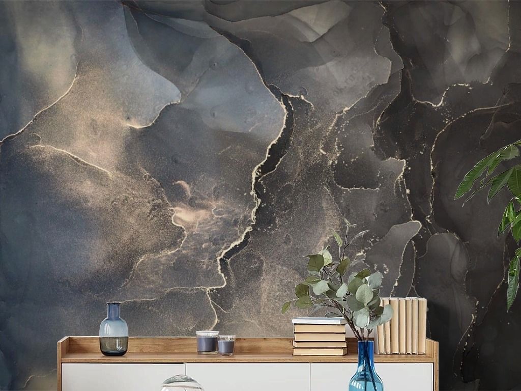 Фотообои серый мрамор с золотом    9-1900