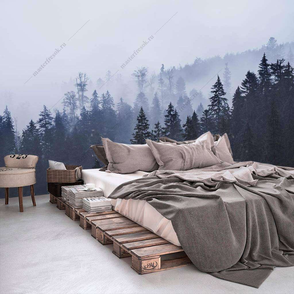 Фотообои в интерьере еловый лес в тумане  9-1170 фото