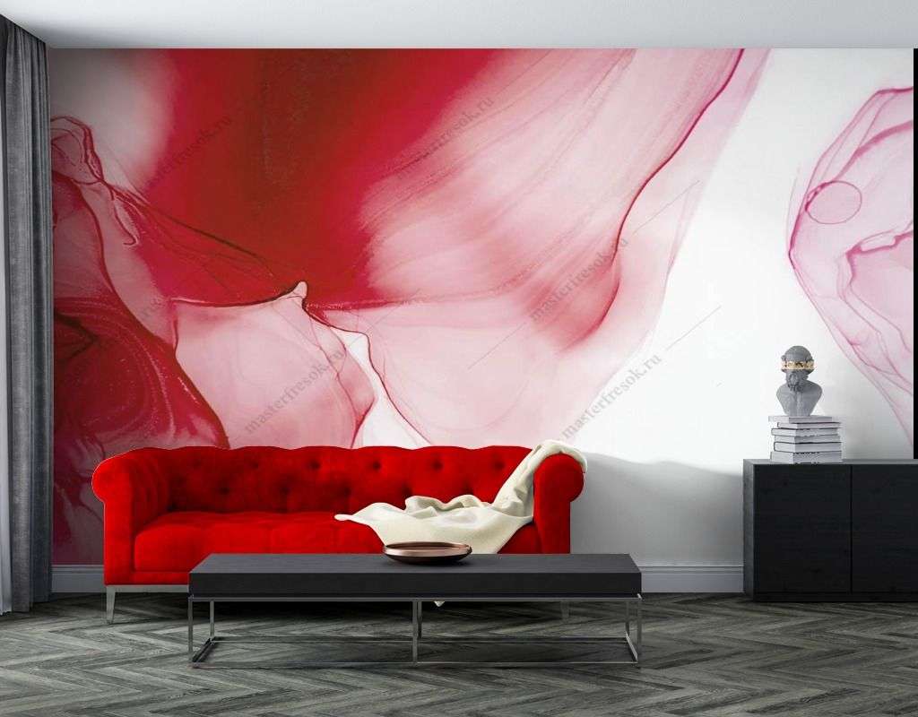Фотообои в интерьере красный флюид арт  9-1538 фото