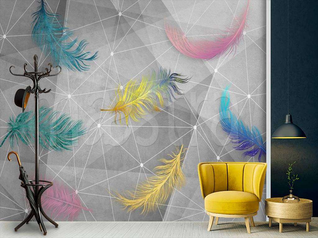 Фотообои в интерьере абстракция перья 3д  15-496 фото