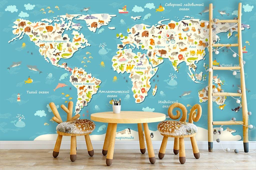 Фотообои Карта на русском с животными  15-329