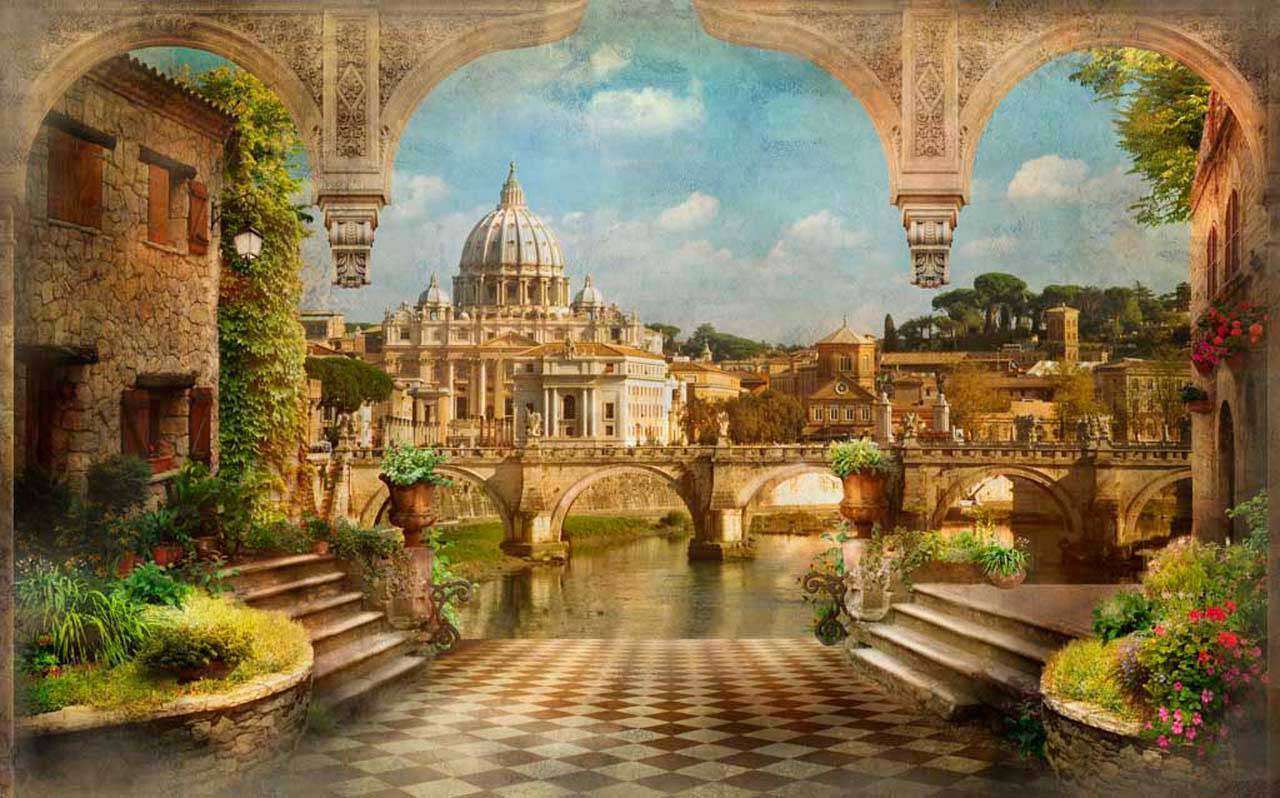 Фотообои в интерьере старый вечерний город  11-104 фото