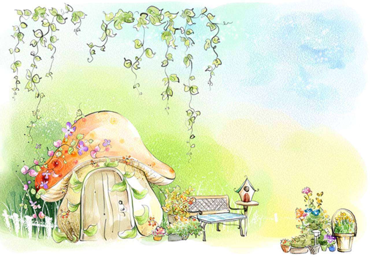 Фотообои в интерьере дом грибок на поляне  12-160 фото