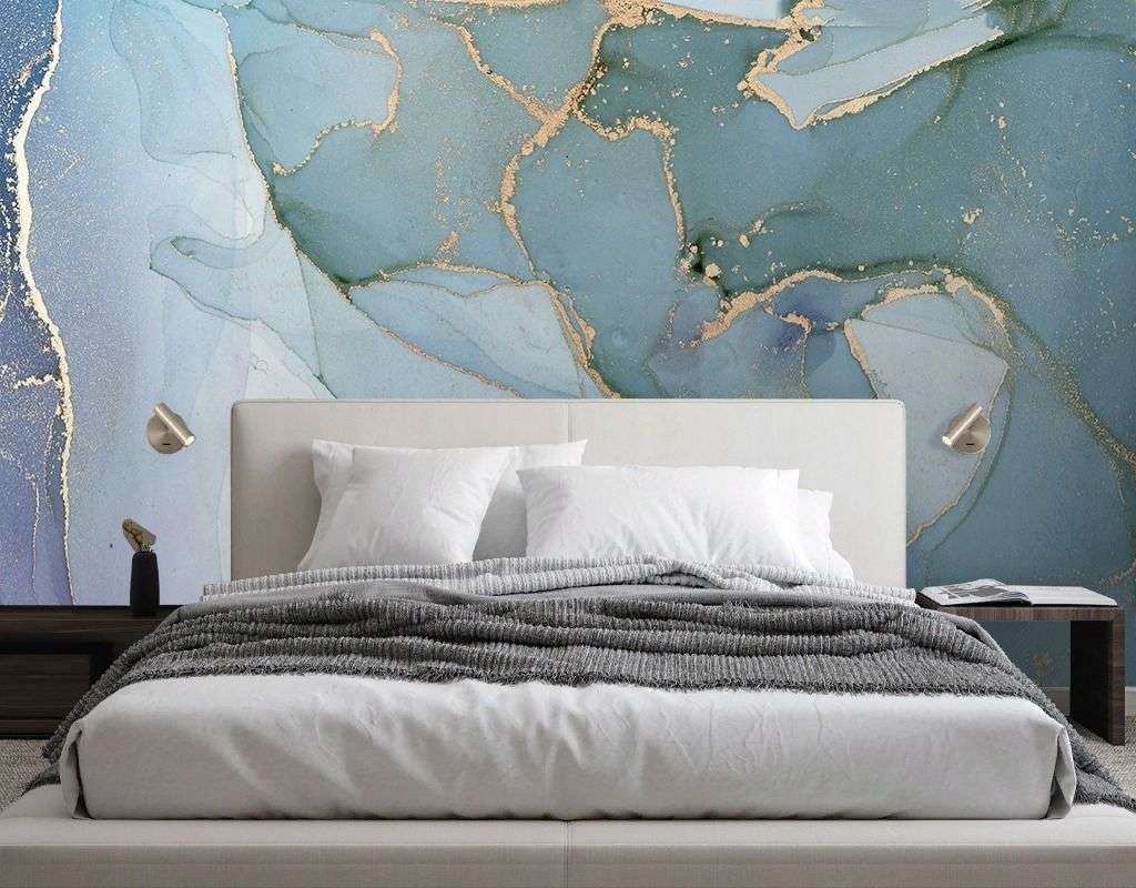 Фотообои в интерьере флюид арт голубой  9-2031 фото